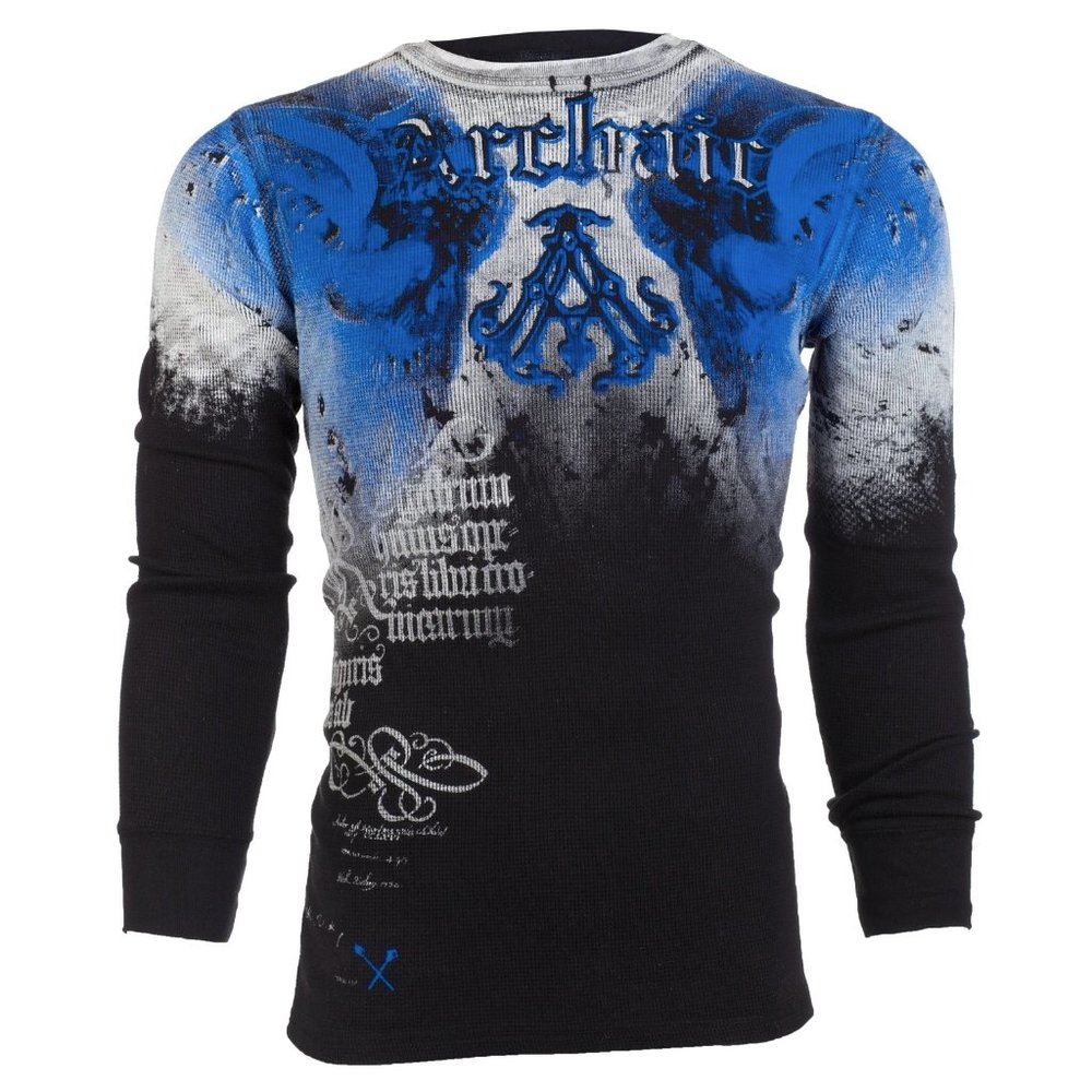 ARCHAIC by AFFLICTION Men's Long Sleeve THERMAL Shirt NIGHTWATCHER Biker Black